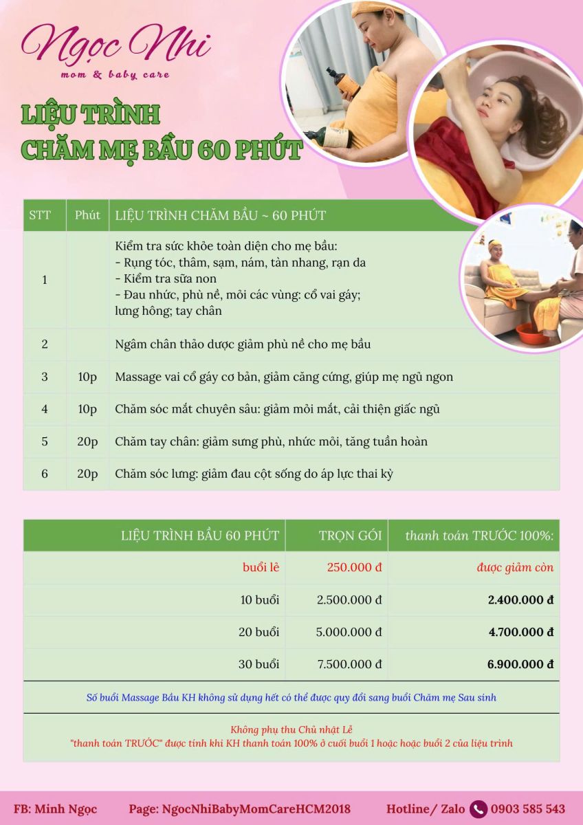 liệu trình dịch vụ chăm sóc mẹ bầu Quận 12 60 phút